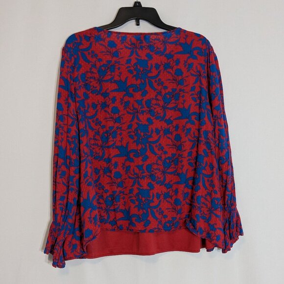 JESSICA SIMPSON Red & Blue Floral Long Sleeve Pullover Top; Size 2X - Picture 3 of 6